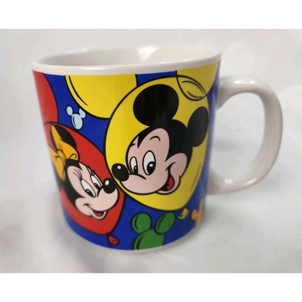Vintage Disney Mickey Minnie Mouse Coffee Cup 10 Oz Mug 1990s Pluto Goofy Donald